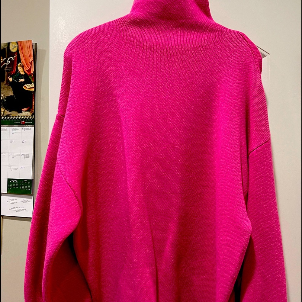 Pink Lily brand mock neck bubble sleeve hot pink sweater